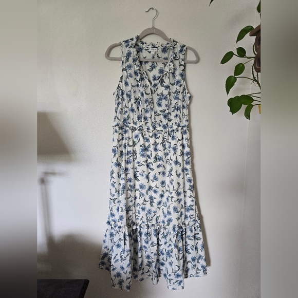 J. Crew Dresses & Skirts - J. Crew Size 10 Womens White Blue Floral Cotton Sleeveless Maxi Dress